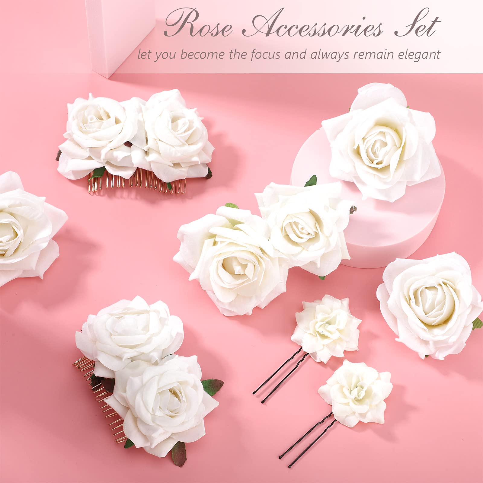 12Pcs Rose Flower Hair Clips & Brooches - Mexican Floral Hair Pins for Women, Brides, Mothers & Flamenco Dancers - Perfect for Weddings, Parties & Special Occasions