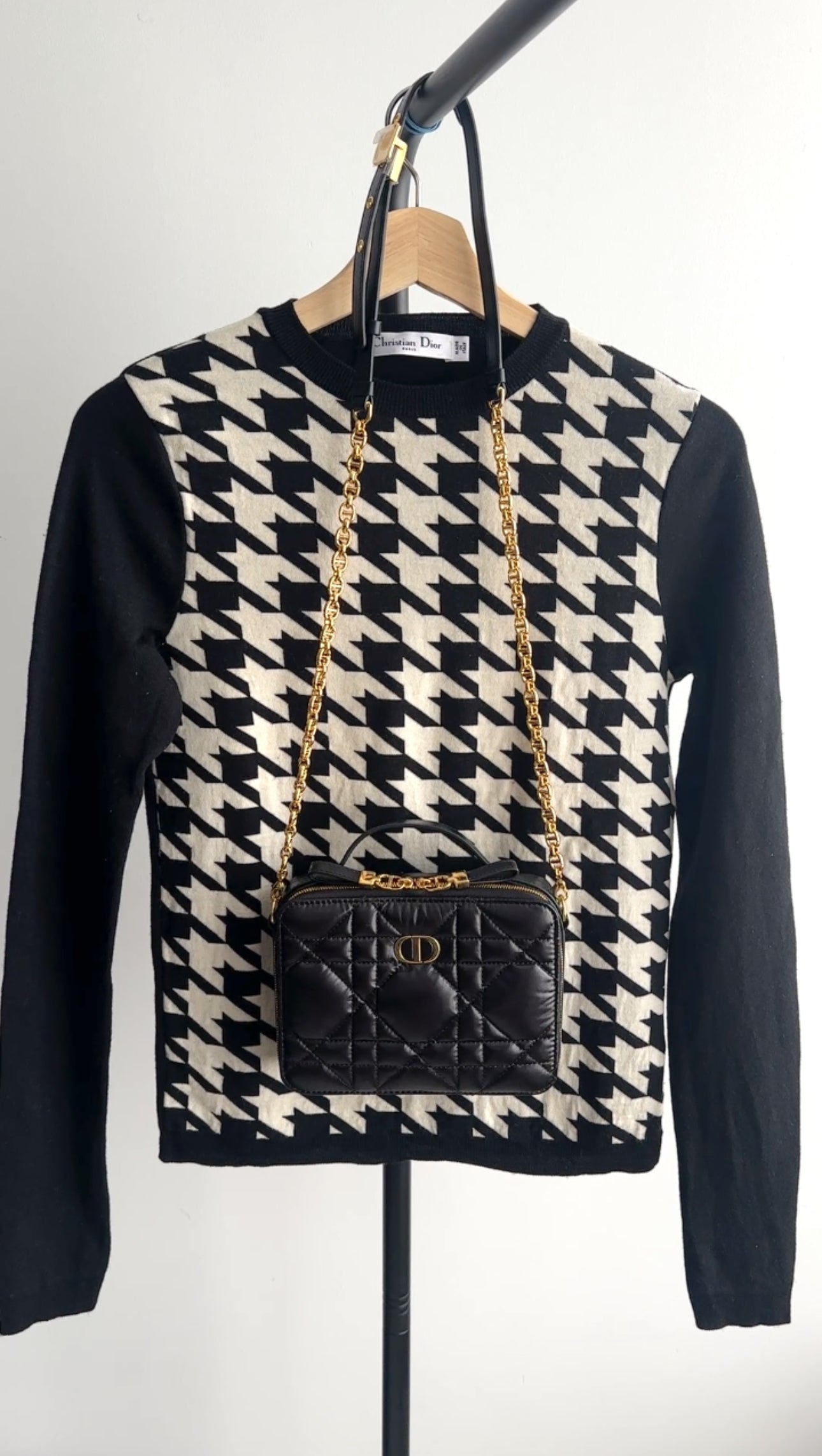 Christian Dior Black & White Houndstooth Knit Sweater Women's Size FR38/US6 - Elegant Pullover for Office, Dinner & Winter Fashion