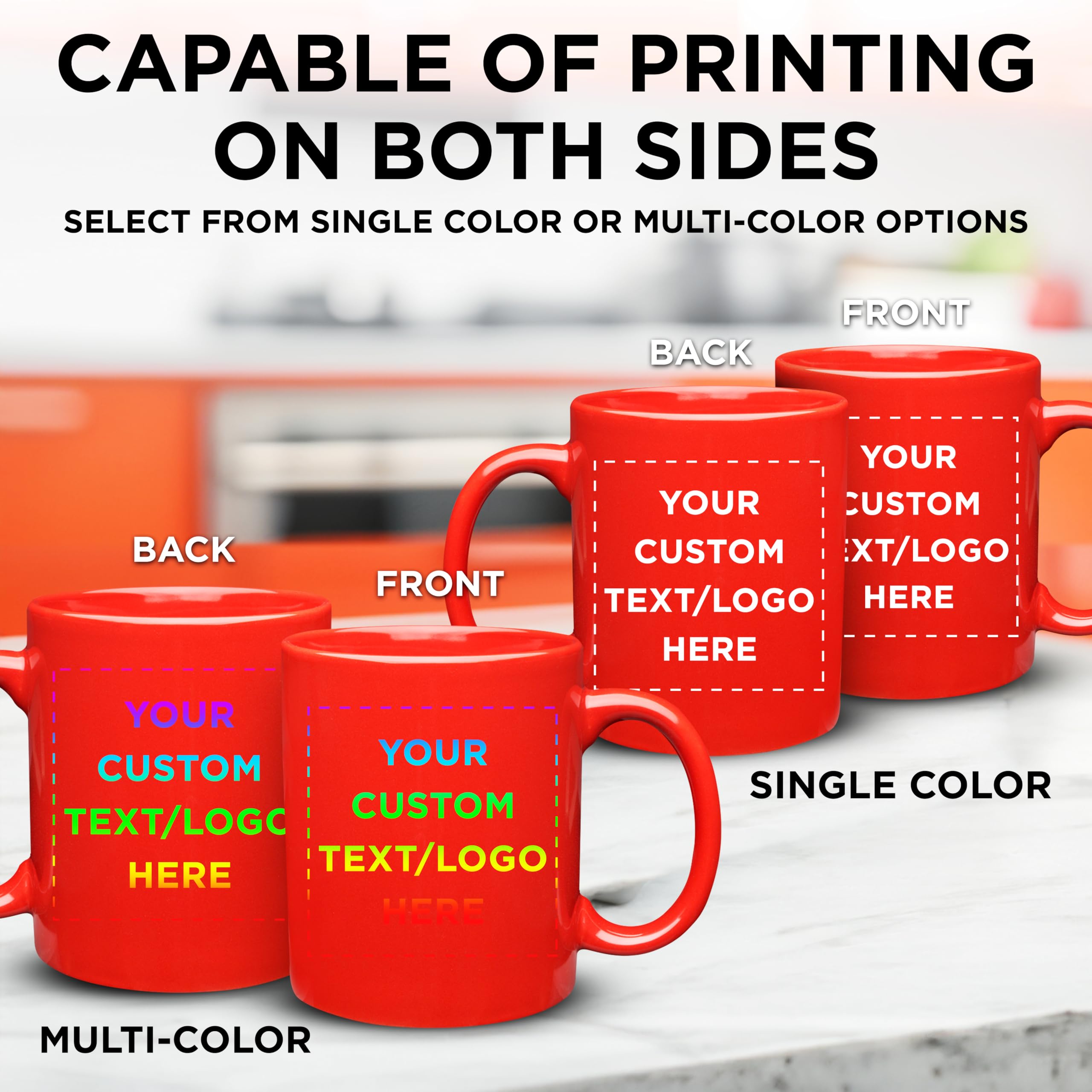 Custom 11 oz Ceramic Coffee Mugs Bulk Set of 50 - Personalized Coffee Cups for Hot & Iced Drinks, Gaming, Office & Home Use - Red