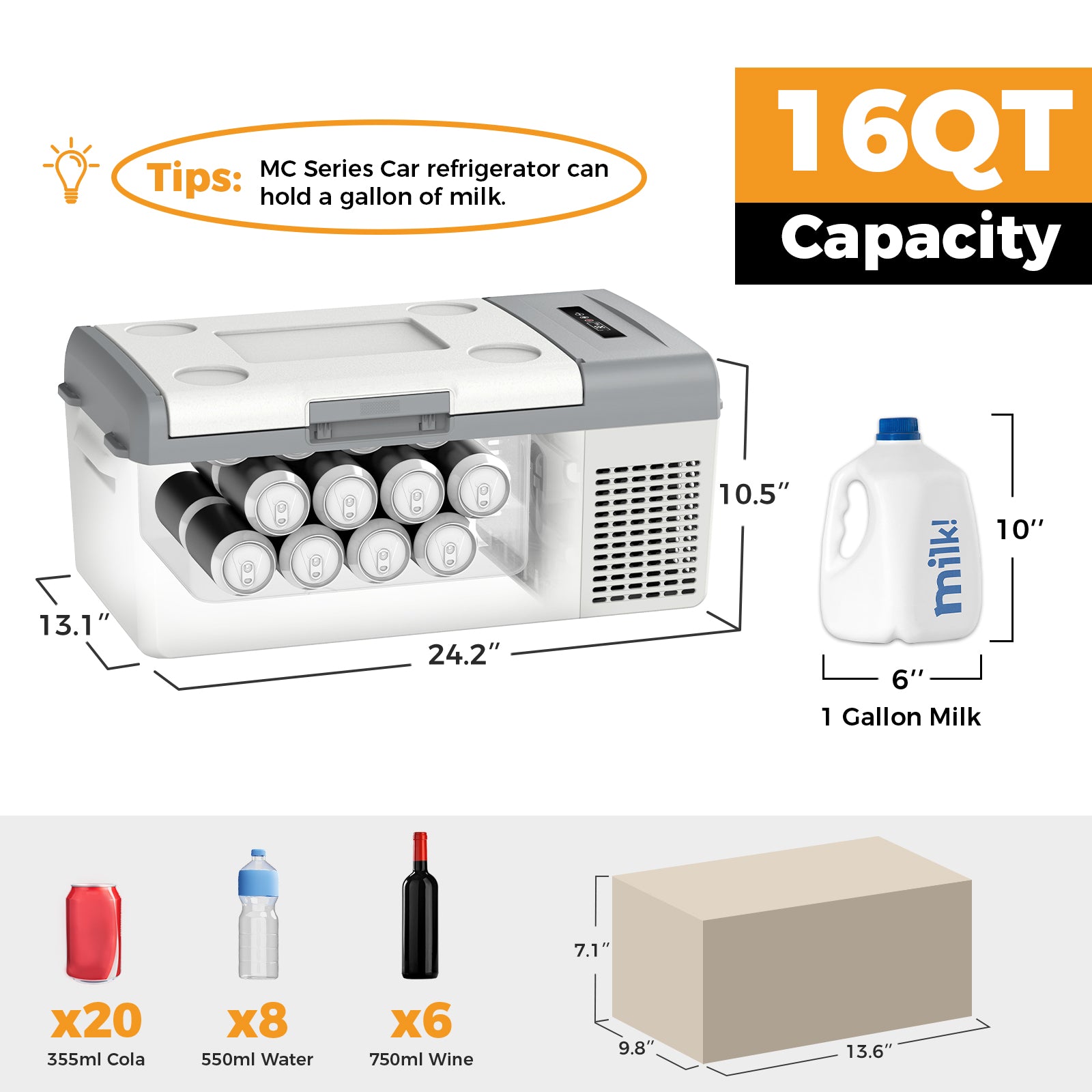 Setpower MC15 12V Portable Refrigerator and Freezer - 16 Quart Compact Car Fridge for Camping, Road Trips & Outdoor Adventures - White