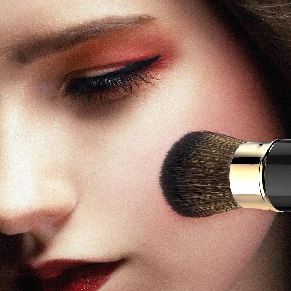 2 Pack Retractable Kabuki Makeup Brush Set - Soft Bristle Blush & Powder Foundation Brush for Mineral Cosmetics | Travel-Friendly, Perfect for On-the-Go Touch Ups & Professional Makeup Application
