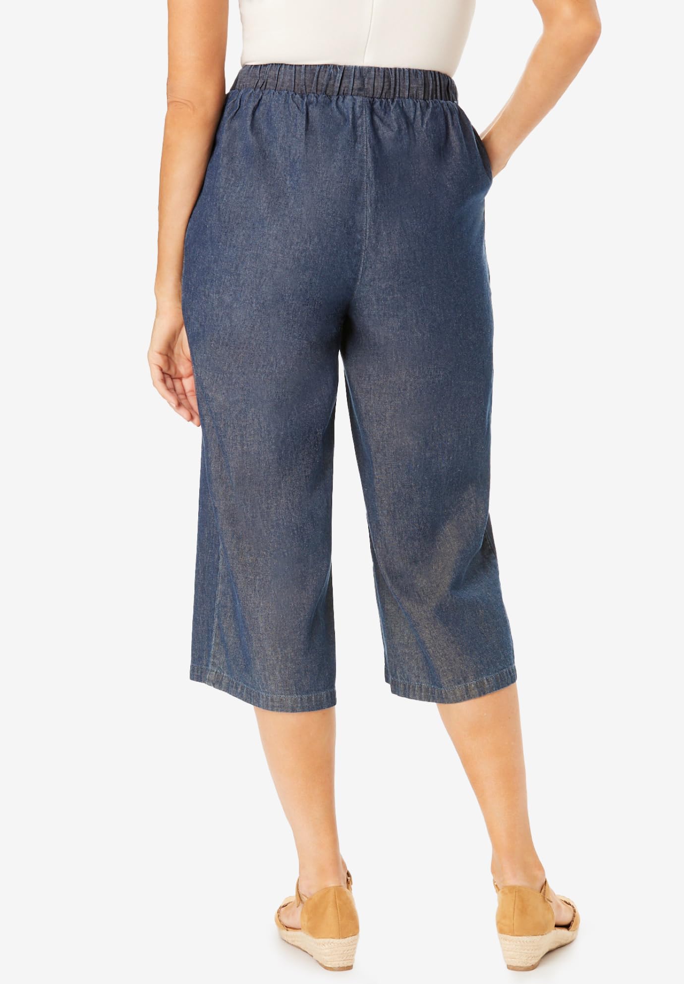 Woman Within Women's Plus Size Drawstring Denim Capri Pants - Comfortable Stretch Jeans for Casual Wear & Summer Outfits