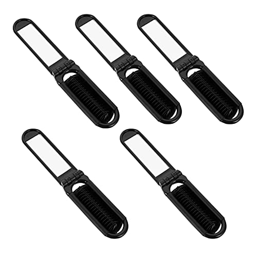 Foldable Travel Hair Comb with Mirror - 5Pcs Black Detangling Combs for On-the-Go