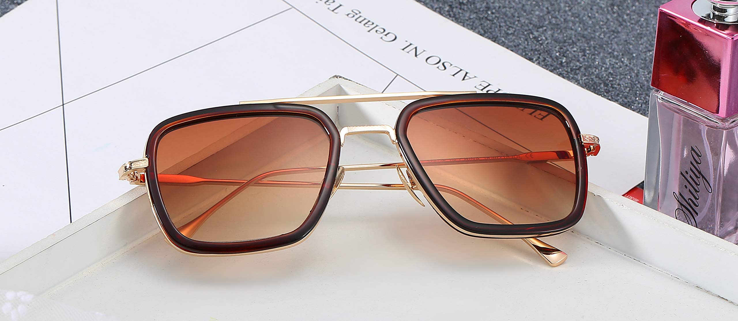 Tony Stark Sunglasses for Men & Women - Vintage Square Metal Frame Iron Man & Spider-Man Style Eyeglasses | Cosplay, Halloween, Movie-Themed Outfits