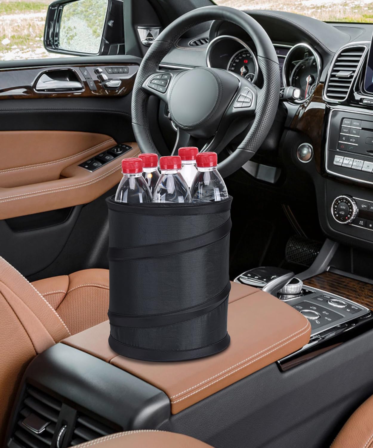 2 Pack Collapsible Pop-Up Car Trash Can - Portable Elastic Band Auto Garbage Bin for Cars, SUVs & Trucks (1 Gallon) - Ideal for Road Trips, Commuting & Home Use