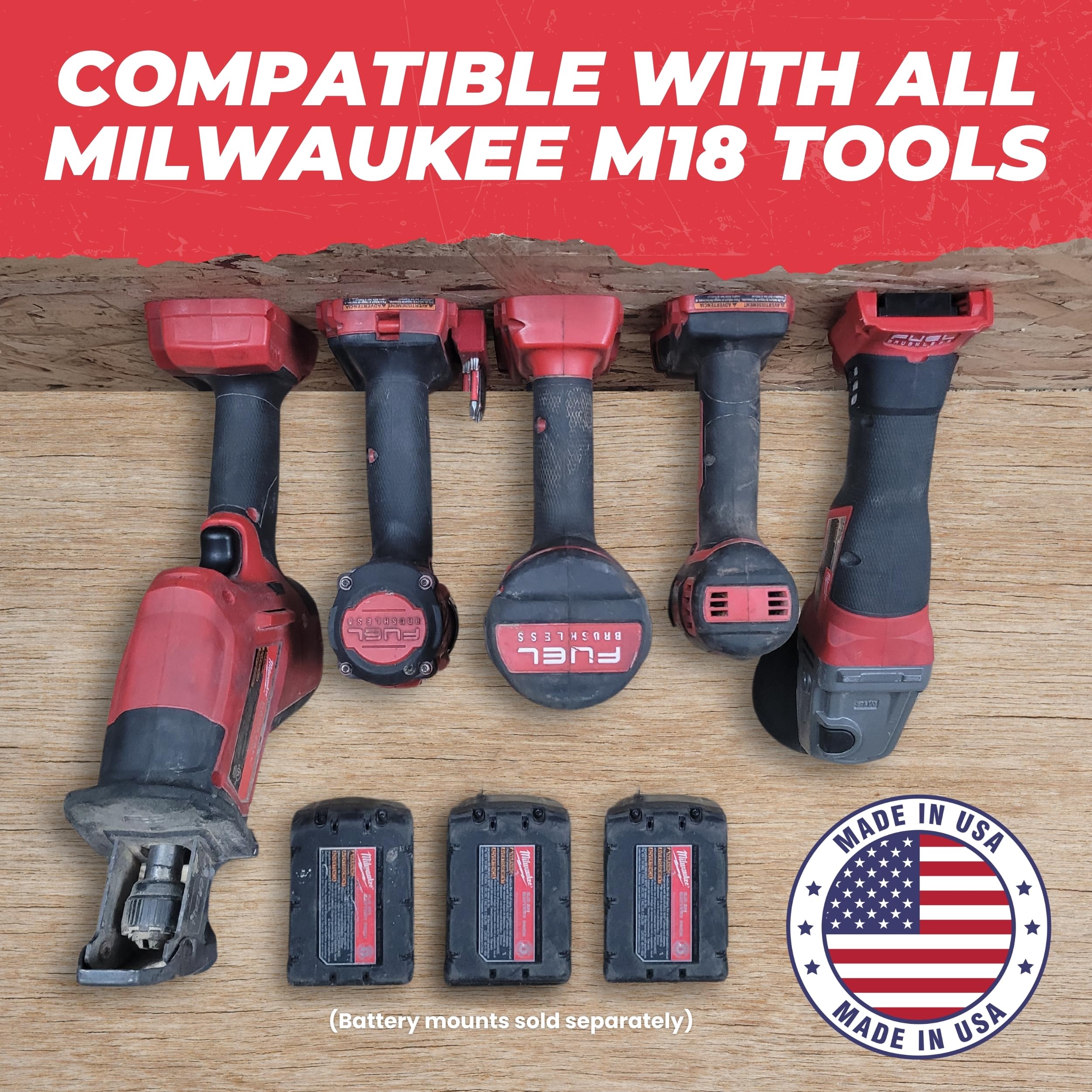 Milwaukee M18 Power Tool Holder & Garage Storage System - Wall Mount Organizer with Mounting Plate for M18 Tools (Black, 10-Pack) - Perfect for Workshop, Garage, and DIY Projects