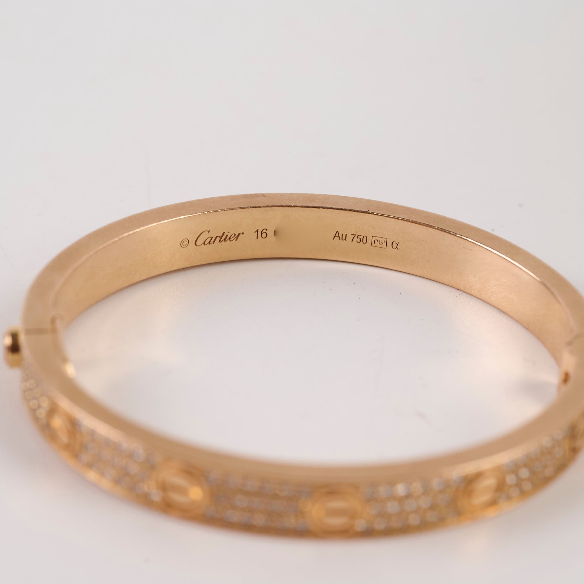 Cartier Love Bracelet in 18K Pink Gold with Pave Diamonds - Size 16, Luxury Jewelry for Women, Perfect for Anniversaries & Special Occasions