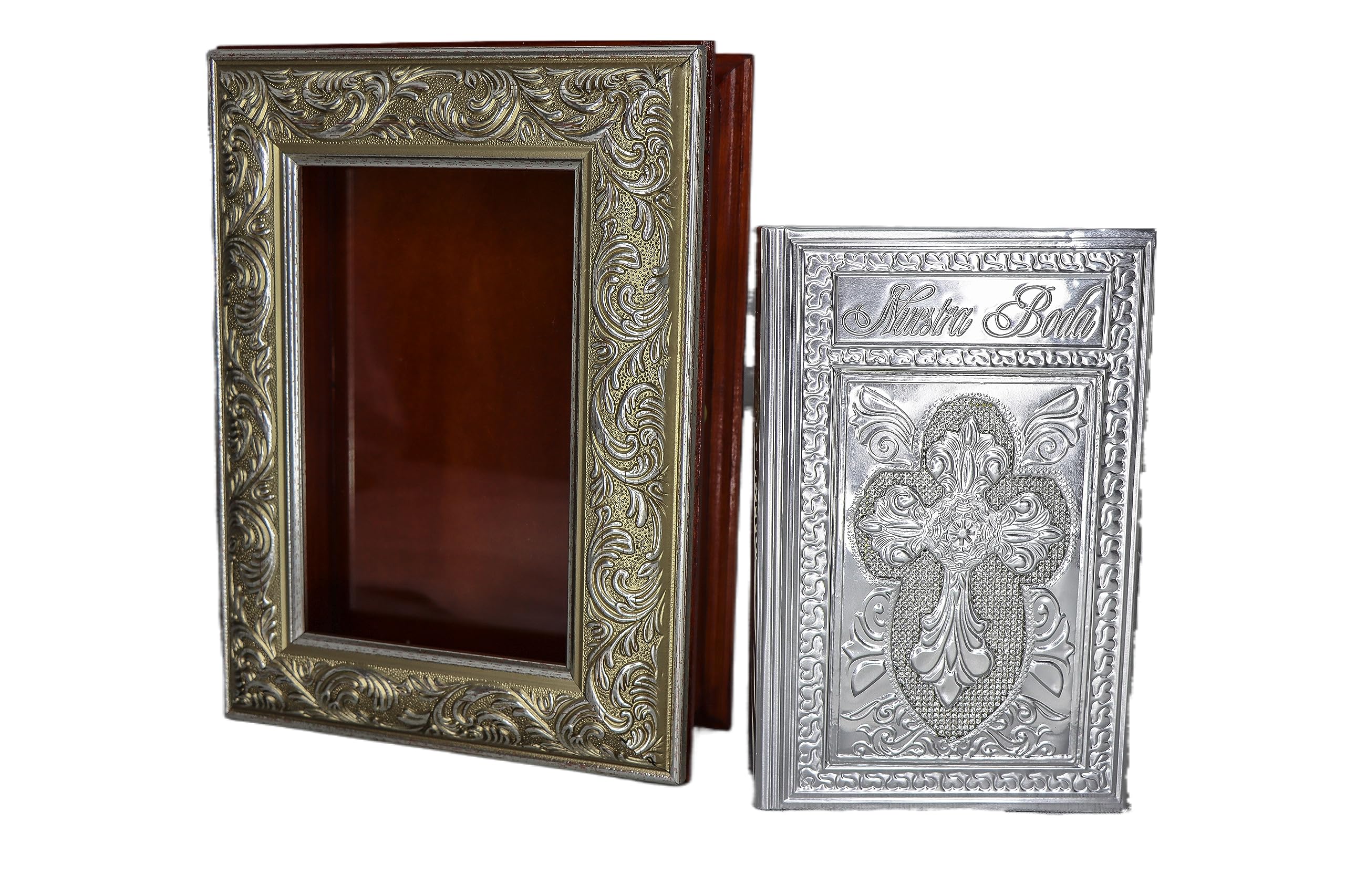 Embossed Metal Catholic Wedding Bible in Spanish - Quinceañera, Boda, and Religious Ceremonies - Gold Finish, No Wooden Box (BRC01)