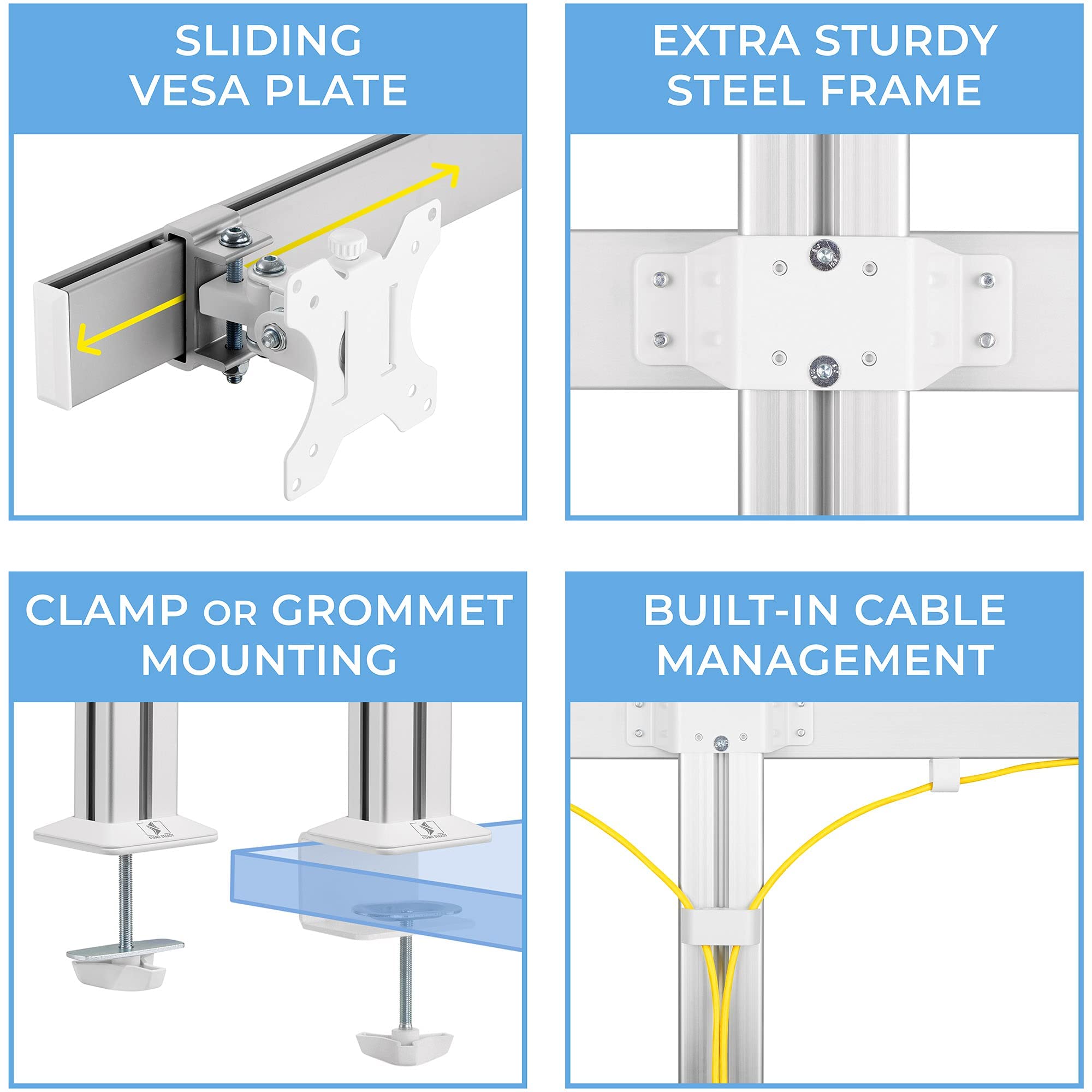Stand Steady 4 Monitor Mount Desk Setup - Heavy Duty Adjustable VESA Stand for 17-32 inch Screens | Ergonomic Swivel Arm with Clamp Base | Silver 4-Pack | Perfect for Gaming, Office & Home Workstations