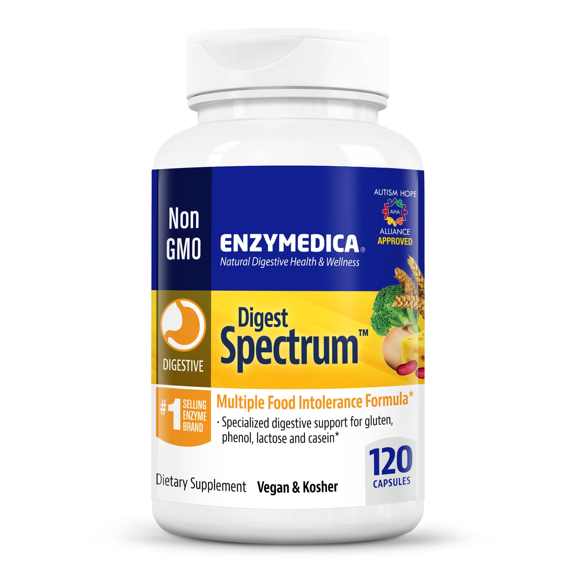 Enzymedica Digest Spectrum Digestive Enzyme Supplement - 120 Capsules for Gut Health & Digestion Support | Ideal for Meals, Bloating & Food Sensitivities