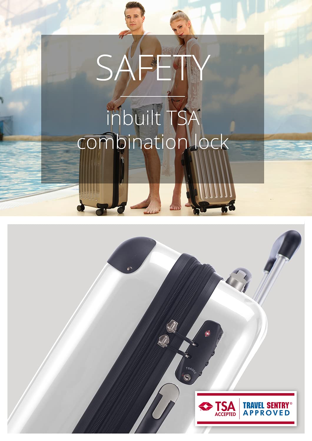 Premium White 55cm Cabin Luggage - Lightweight Carry-On Suitcase for Air Travel, Business Trips & Weekend Getaways