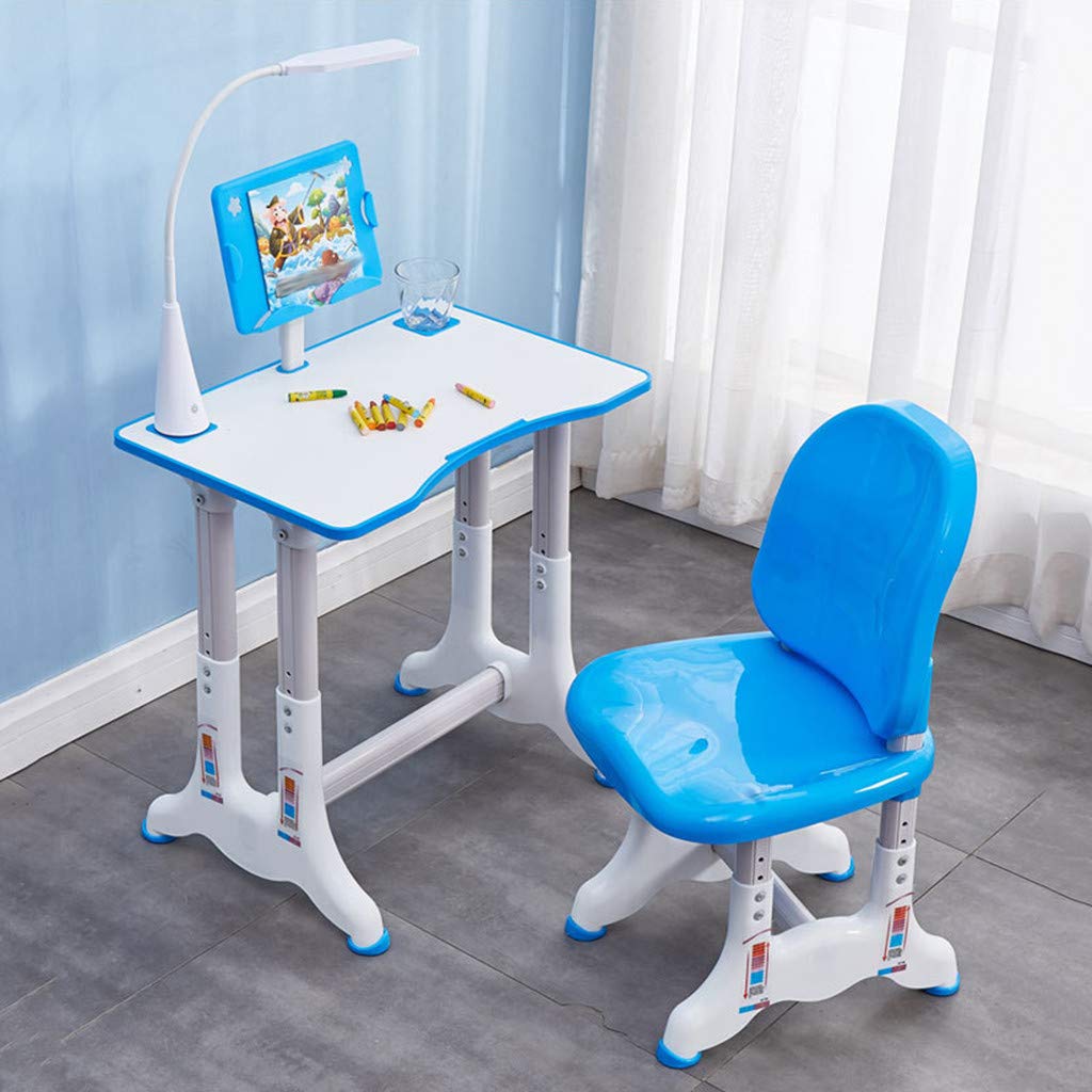 Purplelove Adjustable Kids Desk and Chair Set with LED Light & Storage Drawer - Ergonomic Study Table for School & Home, Anti-Reflective Blue Tabletop - Perfect for Homework, Reading, and Online Learning