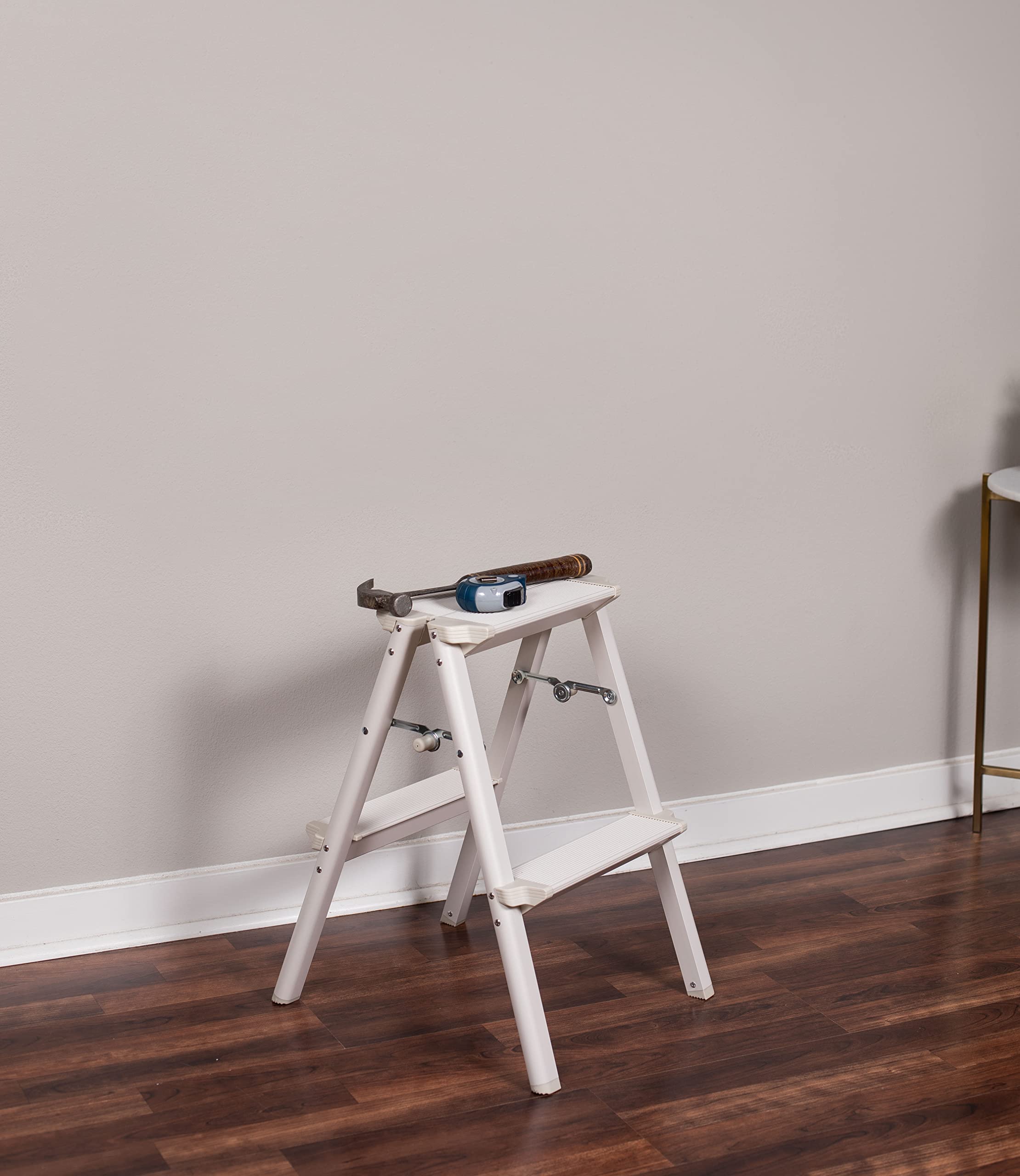 BIRDROCK HOME 2-Step Compact Steel Step Ladder - Lightweight Folding Stool with Anti-Slip Steps - Perfect for Kitchen, Pantry, Closet & Home Office - Indoor Use - Silver (2-Step) - Ideal for Reaching High Shelves, Changing Light Bulbs & Home Organization