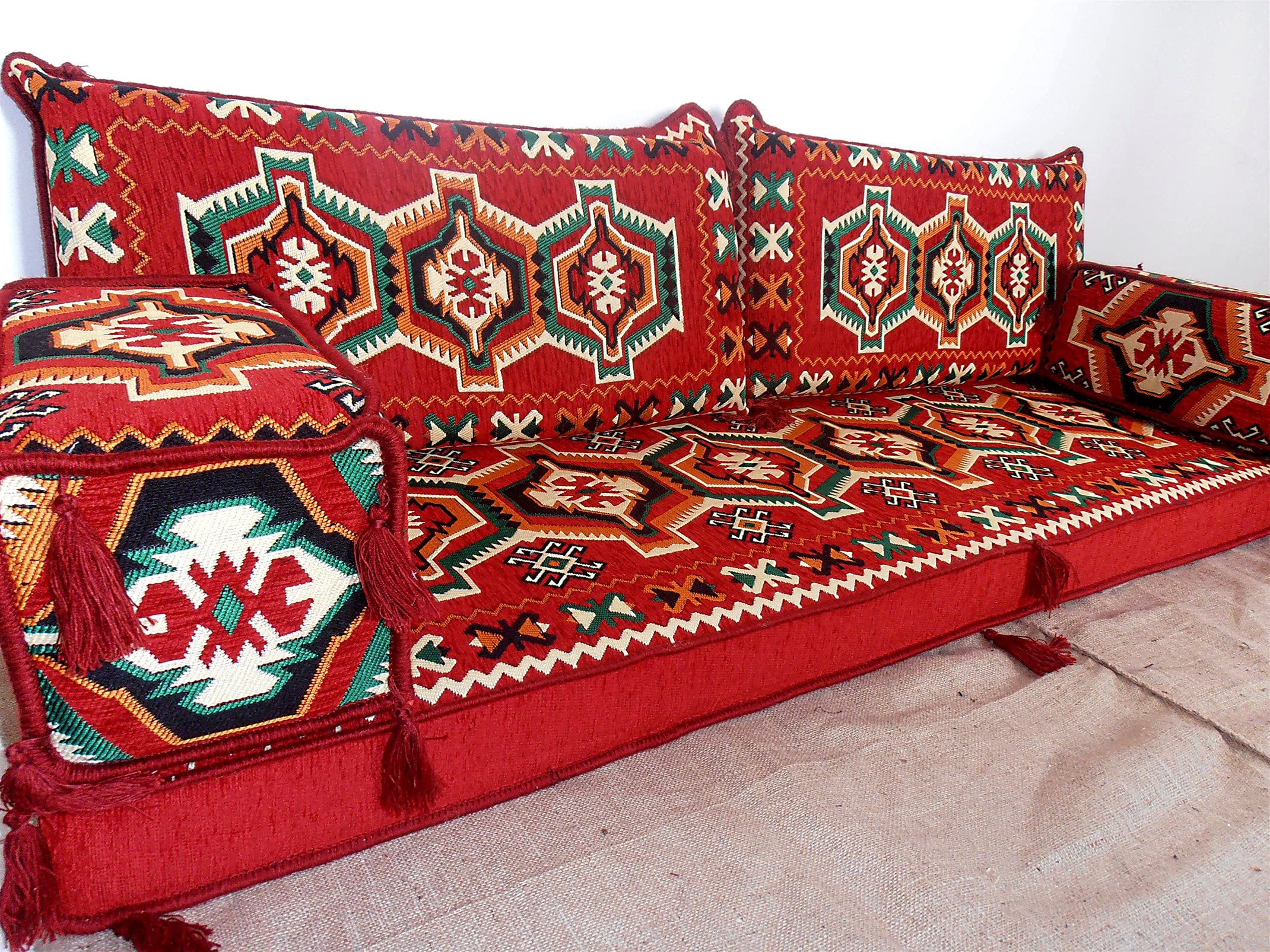 Arabic Majlis Sofa Set - Traditional Floor Cushion Seating for Living Room, Islamic Center & Arabic School | Handcrafted Jalsa Couches with Bench Cushions | Perfect for Cultural Gatherings & Home Decor