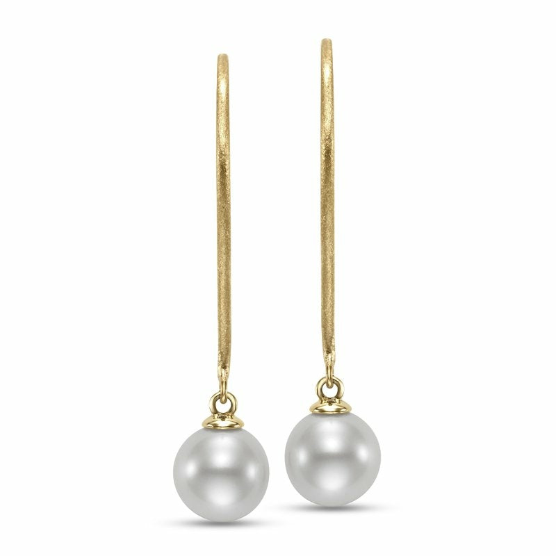 9mm Pearl & Brushed Gold Drop Earrings for Women - Elegant Dangle Earrings for Wedding, Party & Special Occasions