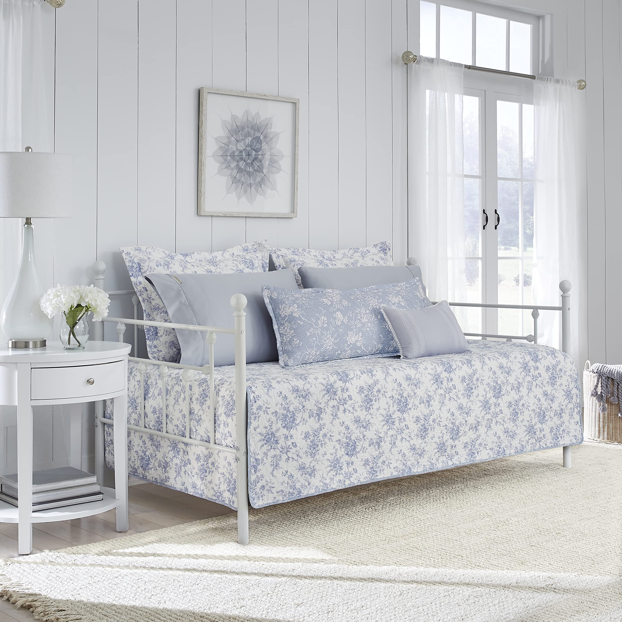 Laura Ashley Home Floral Daybed Set - Blue Walled Garden Print Bedding with Matching Shams & Pillow Covers, All-Season Home Decor for Guest Rooms, Sunrooms & Cozy Reading Nooks