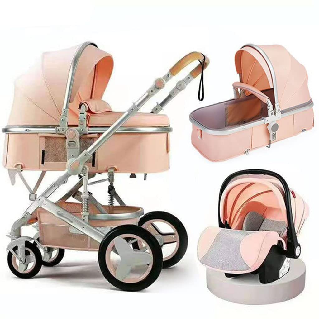 Lightweight Baby Stroller 3-in-1 Convertible Travel Stroller with Adjustable Canopy, Reclining Seat & Foldable Design - Perfect for Newborns, Toddlers & Travel (Pink) | Ideal for Shopping, Park Outings & Airplane Travel