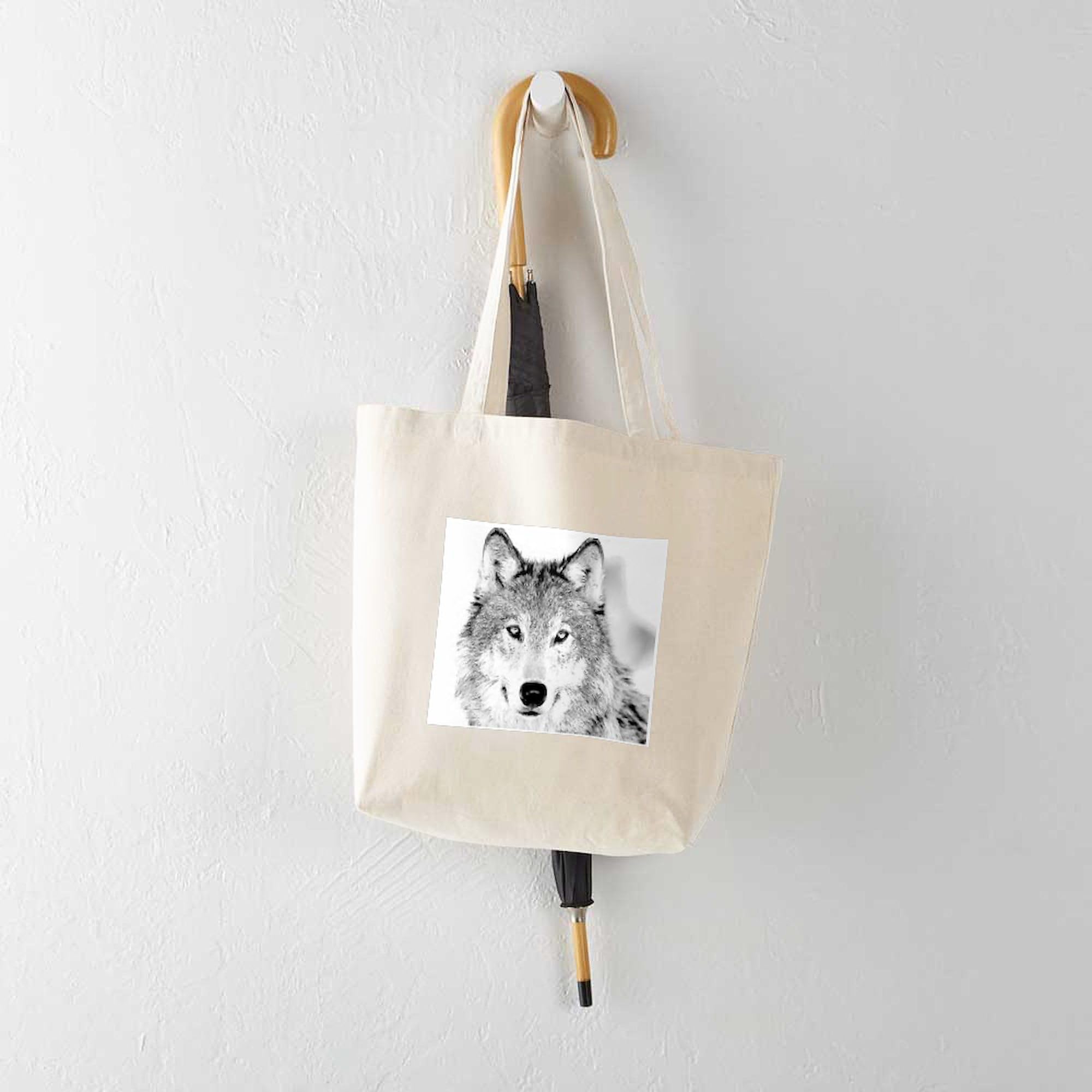 Great White Wolf Tote Bag - Natural Canvas Reusable Shopping Bag for Groceries, Beach & Everyday Use | Eco-Friendly Cotton Tote with Unique Wolf Design