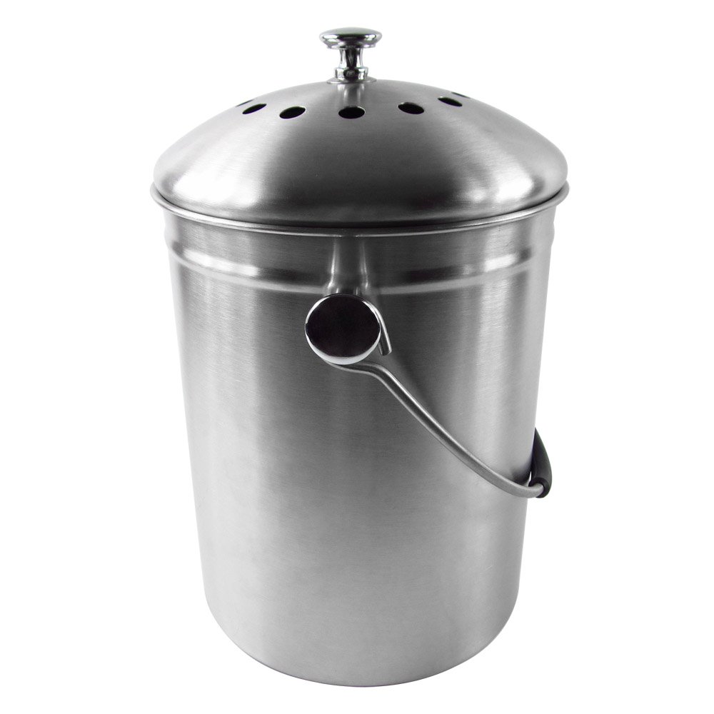 Abakoo 304 Stainless Steel Compost Bin - 1.3 Gallon Kitchen Composter with 4 Filters, Indoor Countertop Waste Pail for Eco-Friendly Food Scrap Recycling