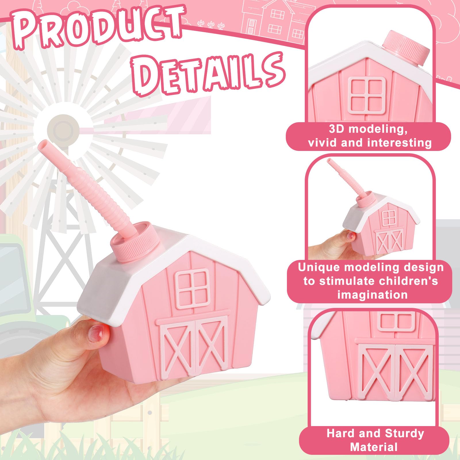 12 Pack Farmhouse Cups with Lids & Straws - 10oz Reusable Pink Party Cups for Farm Themed Birthday, Baby Shower, Barnyard Animal Decorations - Perfect for Farmhouse Weddings, Rustic Parties & Kids' Events