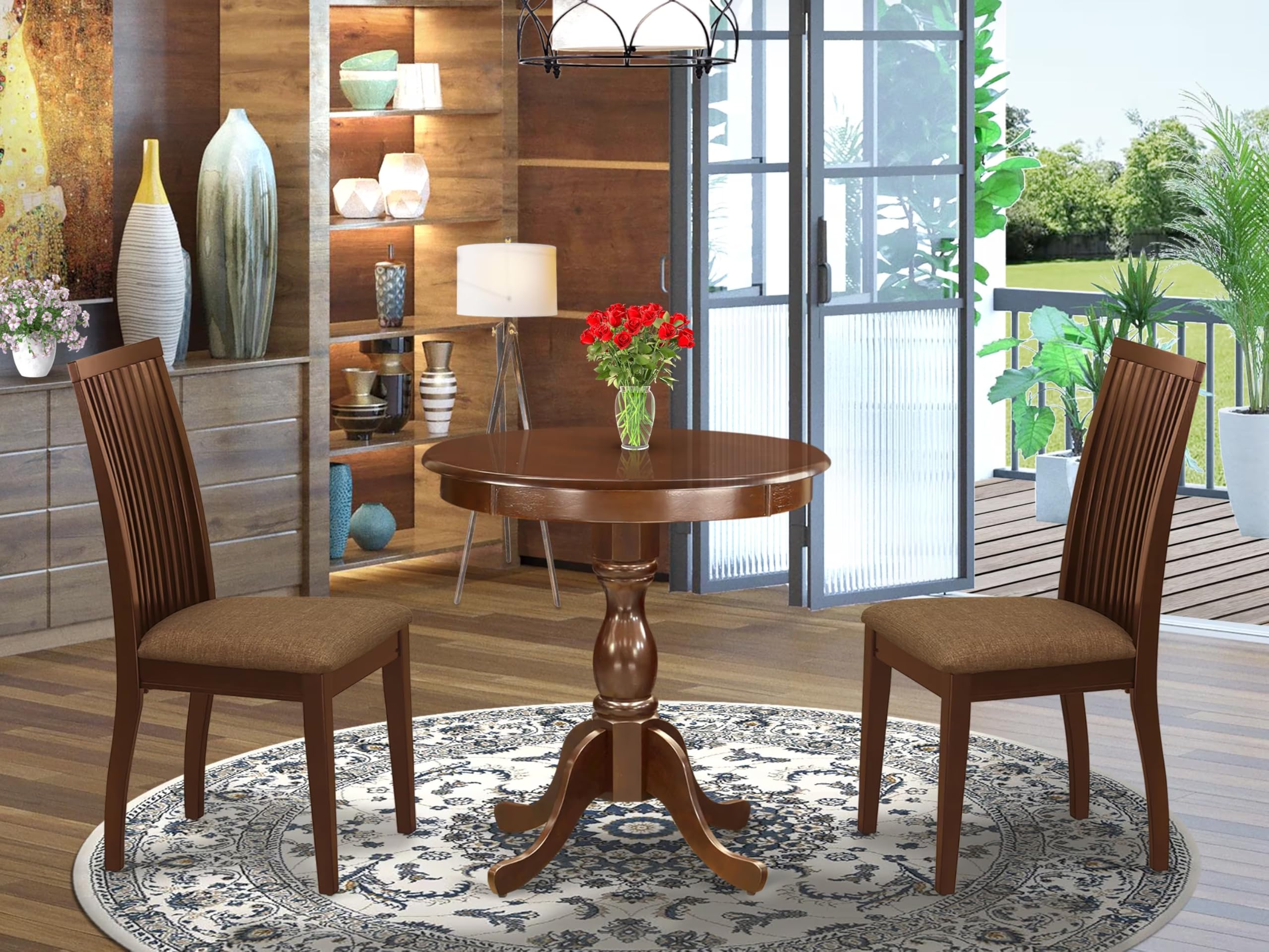 East West Furniture ESIP3-MAH-C 3-Piece Modern Mahogany Dining Set - 30