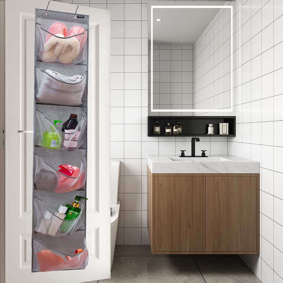 Extra Large Over The Door Shoe Organizer - 6 Mesh Pockets Hanging Shoe Storage for Closet, Bedroom & Entryway - Space Saving Shoe Holder for Narrow Doors & Small Spaces