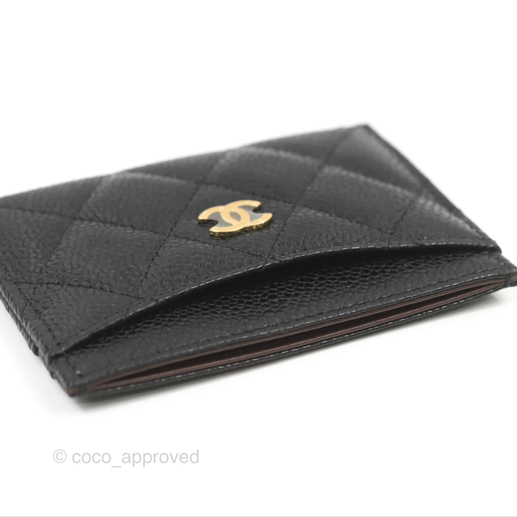 Chanel Classic Flat Card Holder in Black Caviar Leather with Gold Hardware - Luxury Compact Wallet for Everyday Use & Travel
