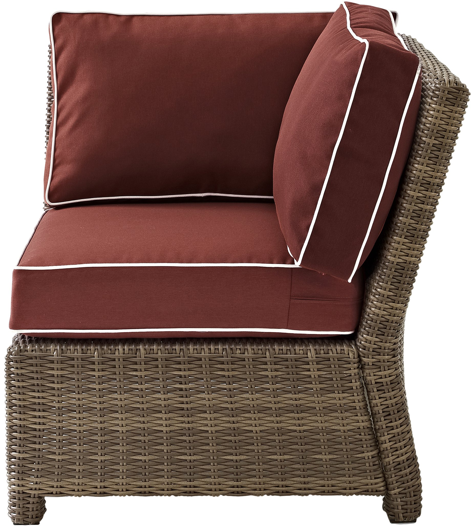 Crosley Bradenton Outdoor Wicker Sectional Chair with Sangria Cushions - Brown Patio Furniture for Porch, Deck, Backyard & Garden Relaxation | Perfect for Outdoor Entertaining & Lounging