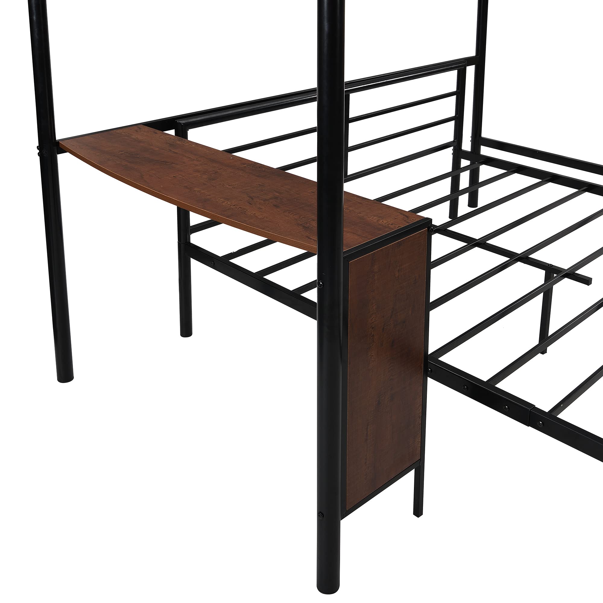 Metal Bunk Bed with Built-in Desk | Twin Over Full Bunk Bed Frame | Guardrail & Flat Step Ladder | Convertible to Separate Loft & Platform Bed (Black) - Space-Saving Solution for Kids' Bedrooms, Dorms & Small Apartments