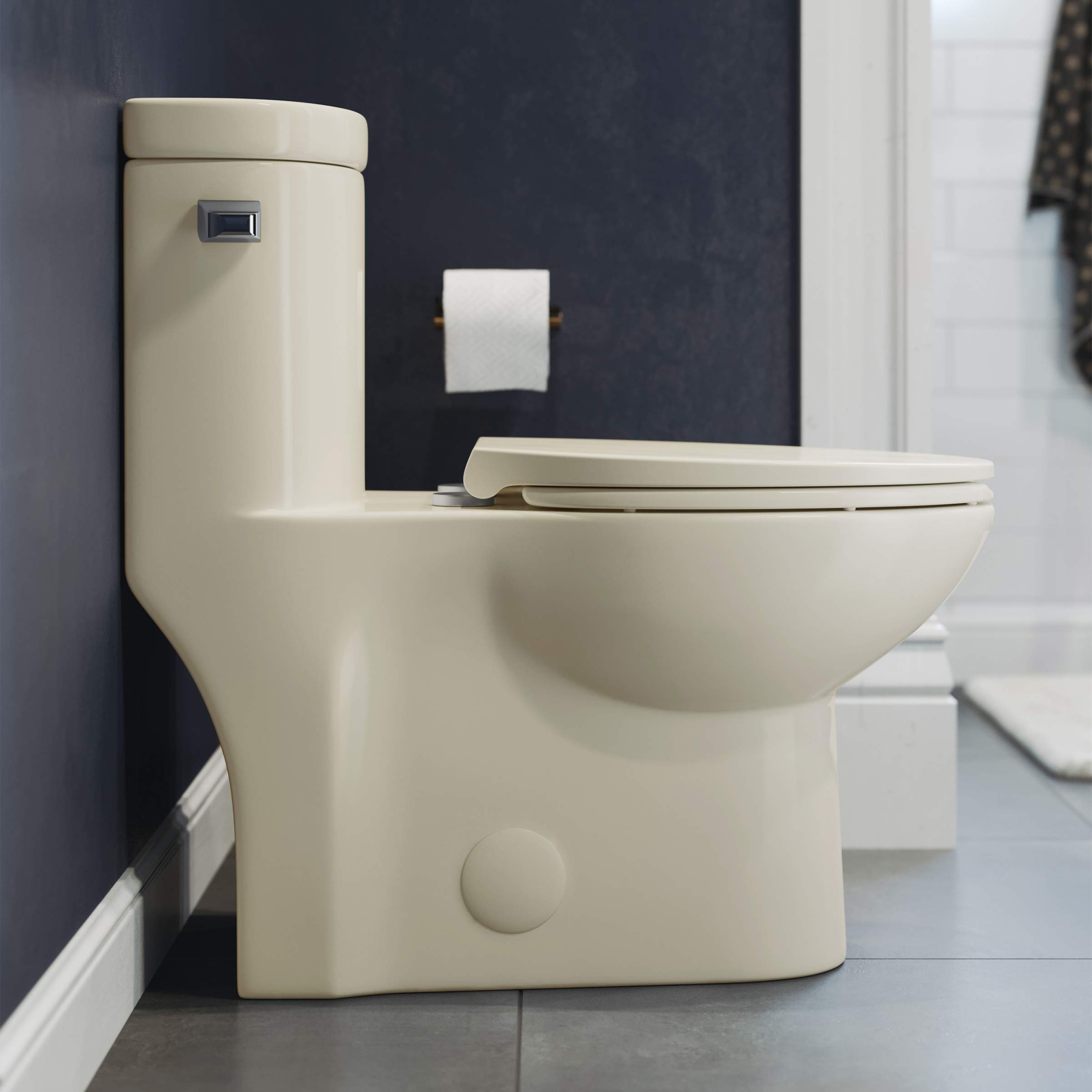 Swiss Madison SM-1T206BQ Sublime One-Piece Elongated Toilet with Left-Side Flush Handle | 1.28 GPF Water-Saving Design in Bisque Color | Perfect for Modern Bathrooms, Small Spaces & Eco-Friendly Homes