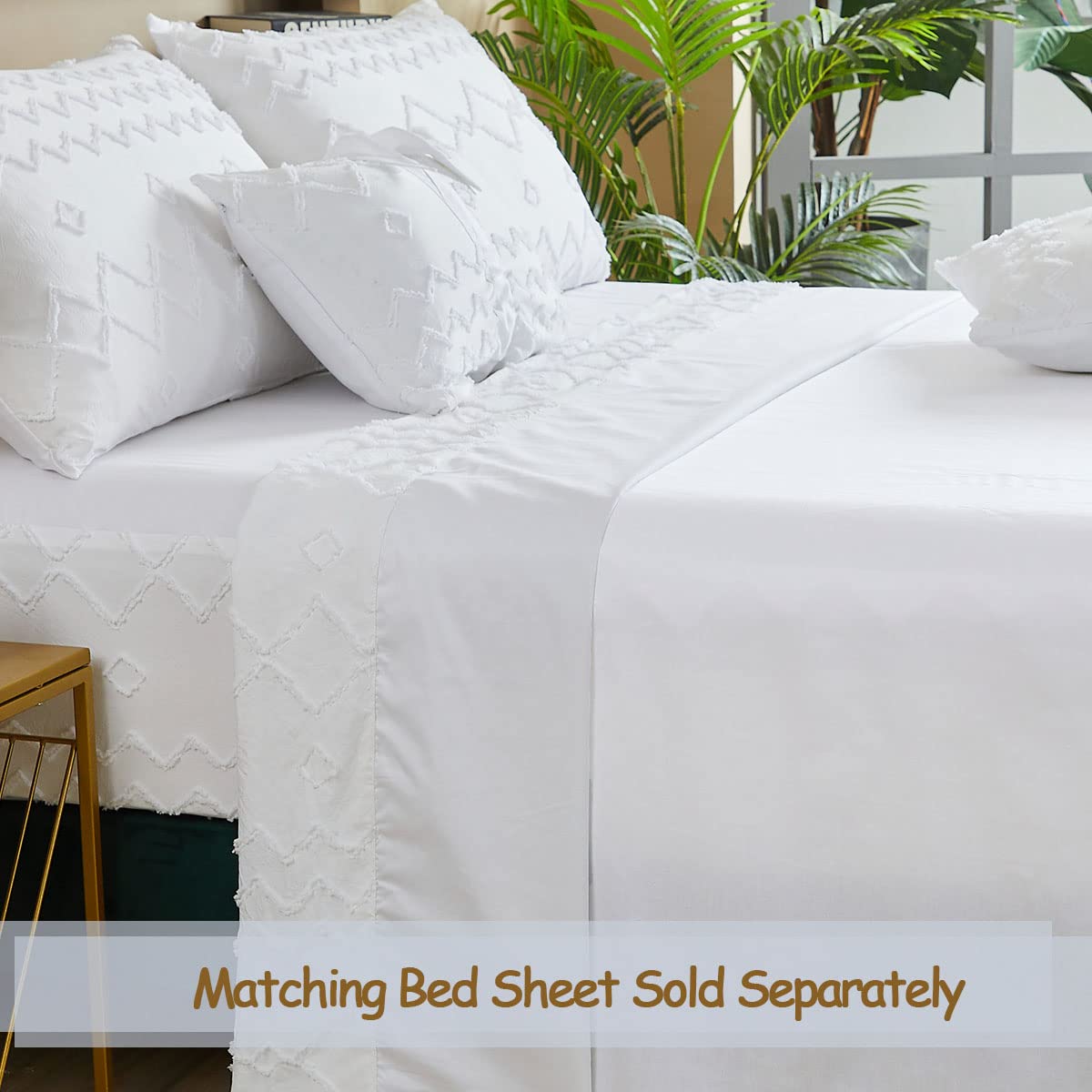 Boho Duvet Cover Queen Size - 3 Piece Cotton Farmhouse Bedding Set with White Pom Pom Trim | Reversible Soft Zipper Closure | Shabby Chic Home Decor for All Seasons | Perfect for Guest Rooms, Master Bedrooms & Cozy Boho Aesthetic