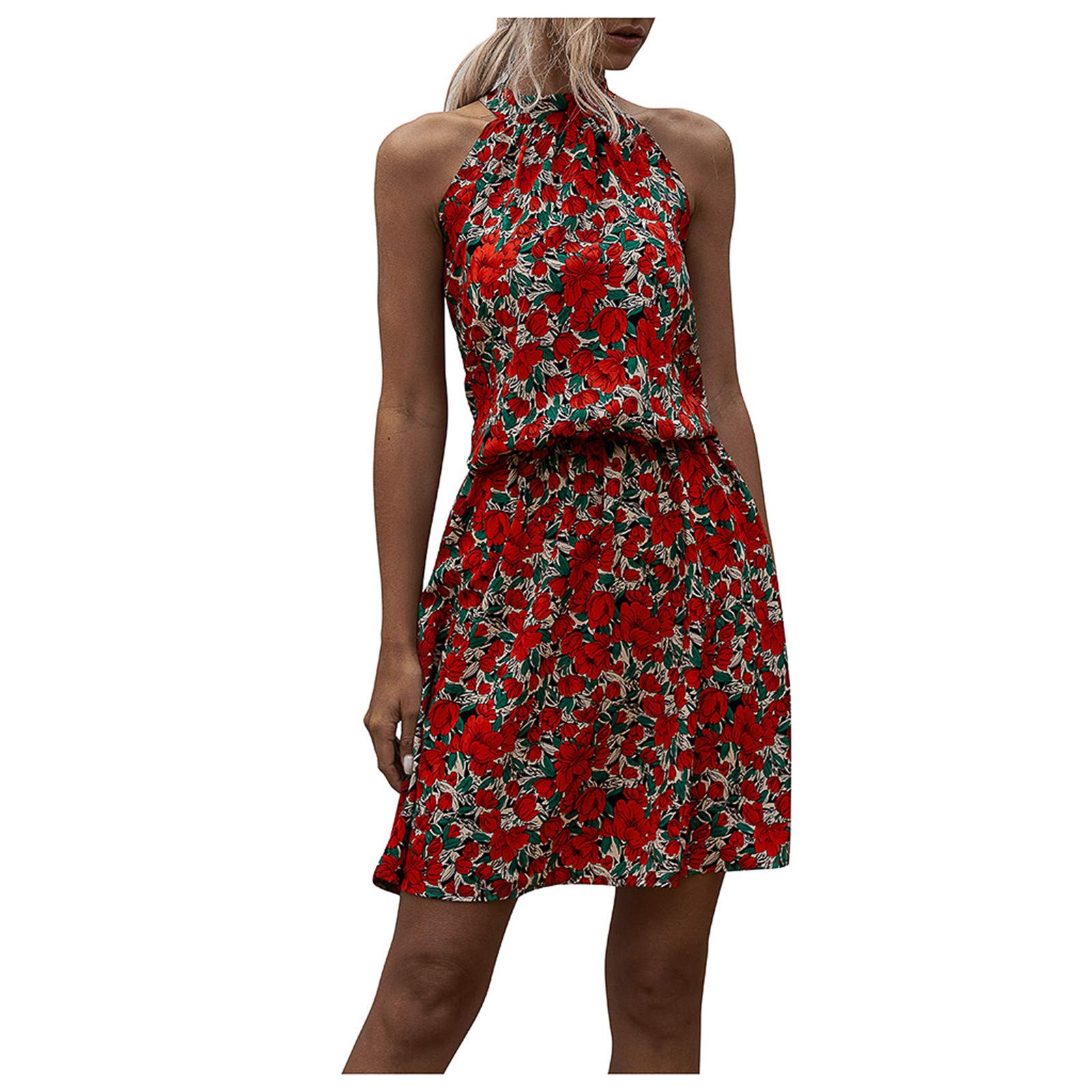 Floral Short Sleeve Women's Dress - Sleeve Style V-Neck Summer Casual Dress for Beach, Party & Everyday Wear