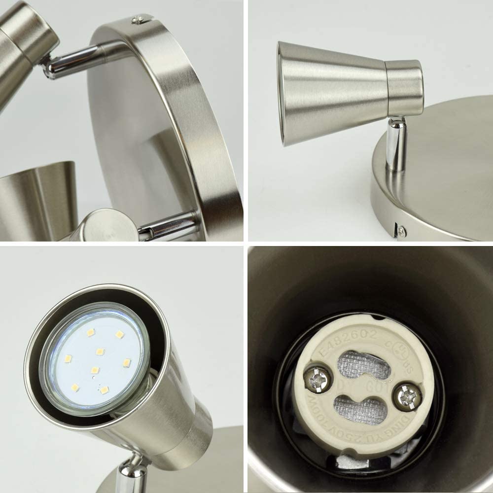Depuley Adjustable 3-Way Round Ceiling Spotlight - Brushed Nickel Finish with Warm White GU10 Bulbs Included - Perfect for Kitchen, Bedroom, Dining Room & Office Lighting