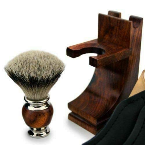 Premium Men's Shaving Kit - 6-Piece Wooden Grooming Set with Badger Hair Shaving Brush, Safety Razor, Soap Bowl, Leather Strop & Stand - Perfect for Wet Shaving, Travel & Gift Giving