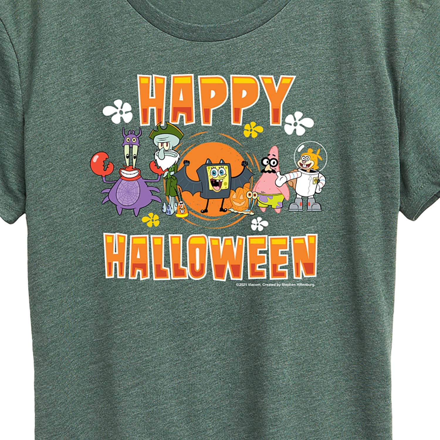 HYBRID APPAREL Spongebob Squarepants Happy Halloween Women's Short Sleeve Graphic T-Shirt - Funny Cartoon Costume Tee for Halloween Parties & Cosplay Events