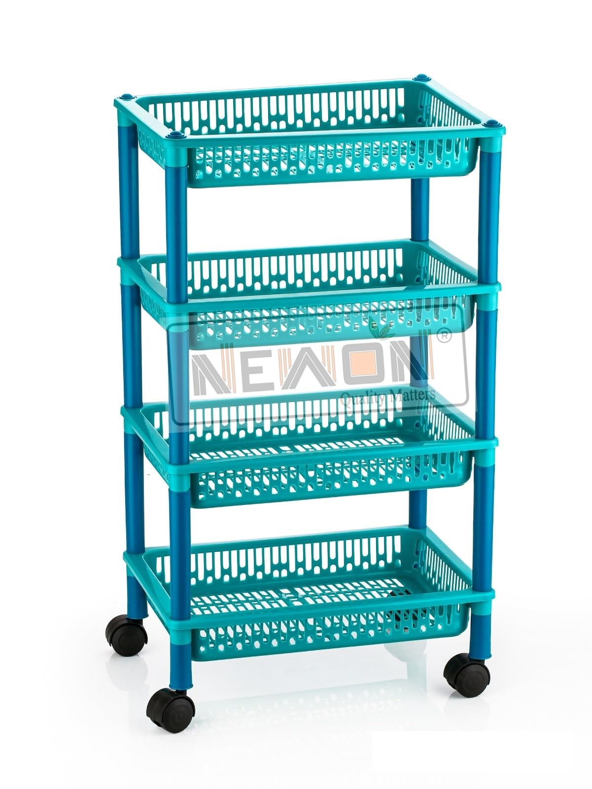 NEWON 4-Tier Rolling Kitchen Cart - Foldable Plastic Storage Organizer with Wheels for Pantry, Bathroom & Garage (4-Layer, Green) - Perfect for Organizing Spices, Toiletries & Cleaning Supplies