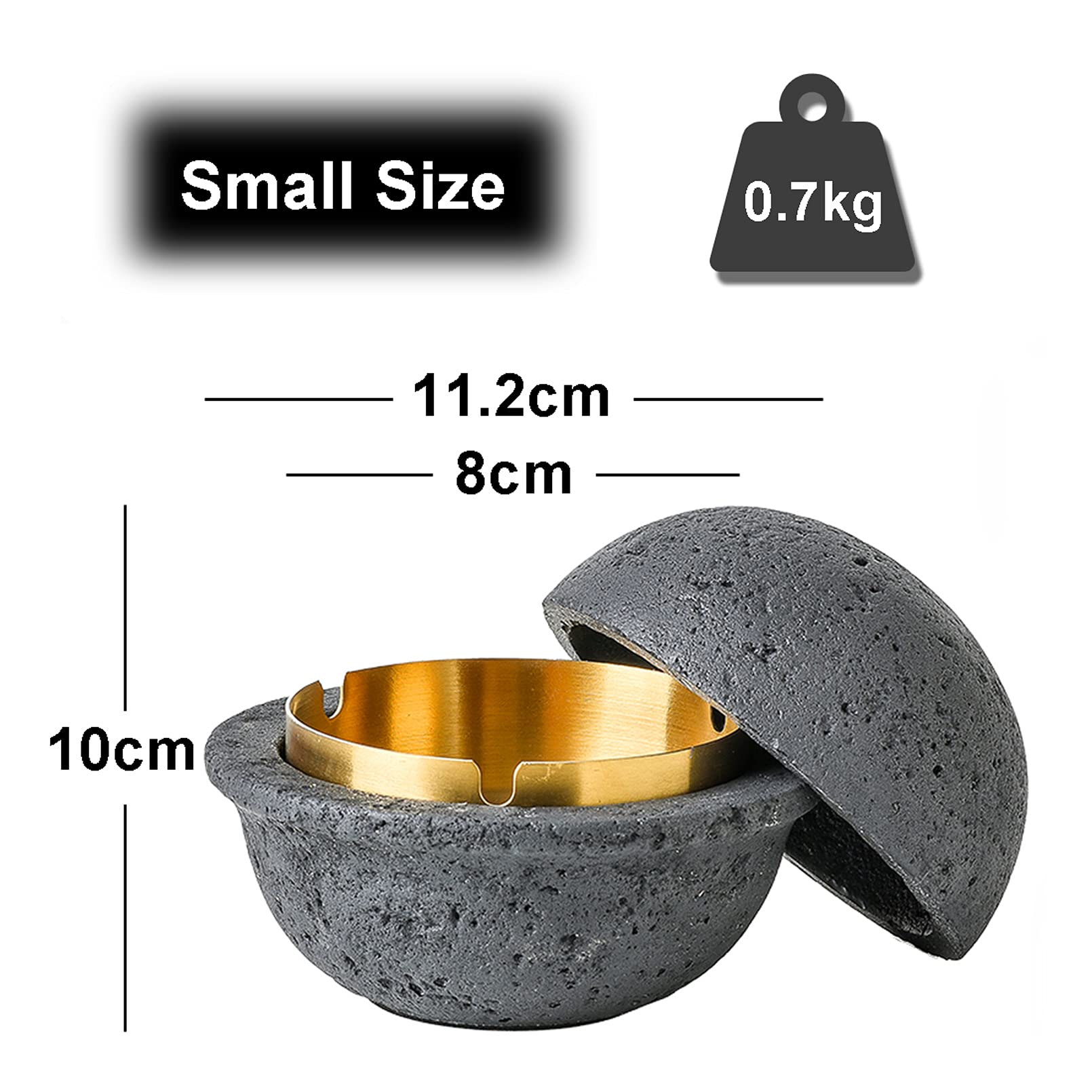 Mini Trash Can with Lid - Concrete & Stainless Steel Desktop Wastebasket | Odor-Proof, Easy to Clean | Perfect for Office, Balcony, Kitchen & Home Decor | Black