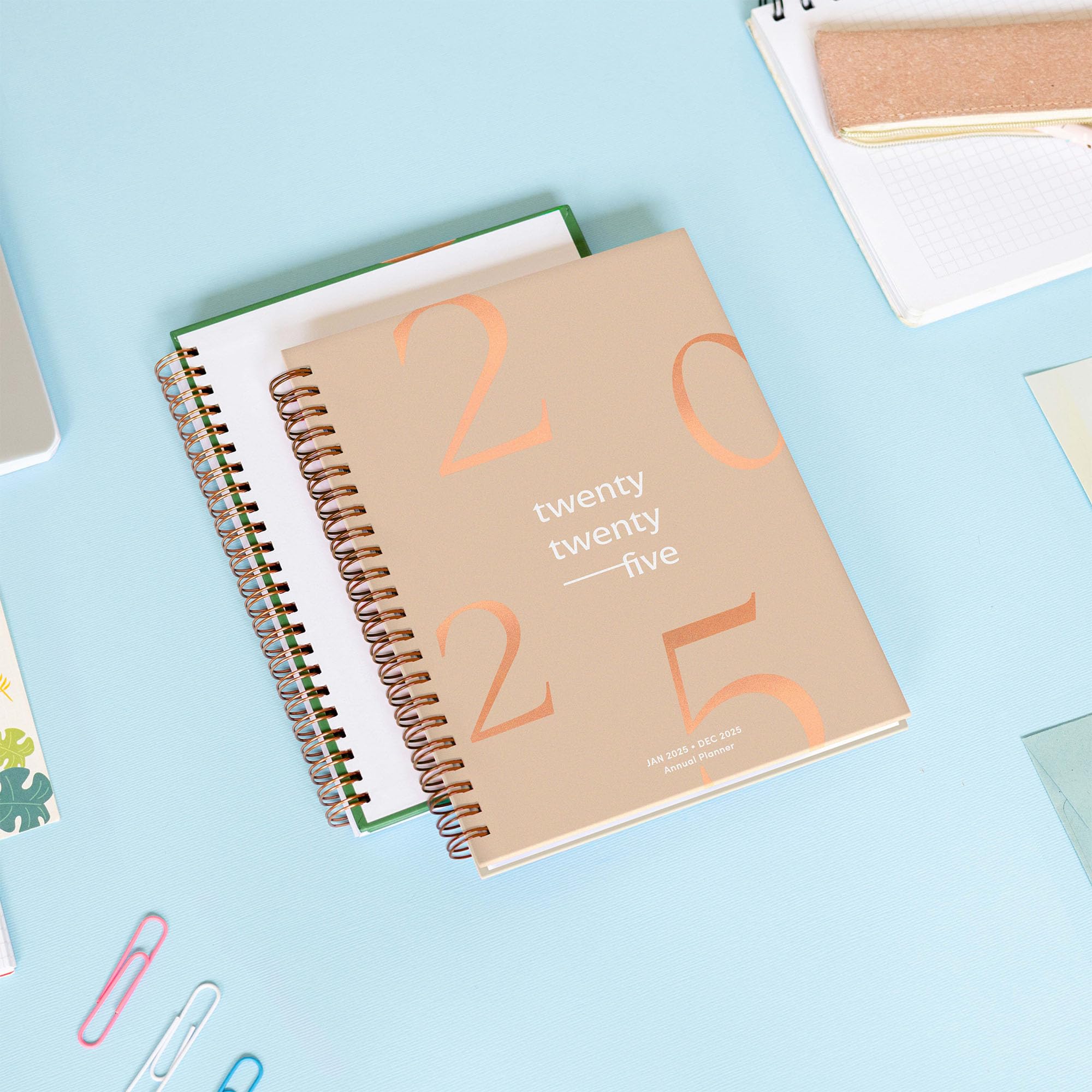 Rileys & Co 2025 Floating Weekly Planner - Jan-Dec 2025, 6x8 Inch Beige Flexible Cover Planner with Monthly & Weekly Layouts, Notes Pages & Twin-Wire Binding | Perfect for Work, School & Personal Organization