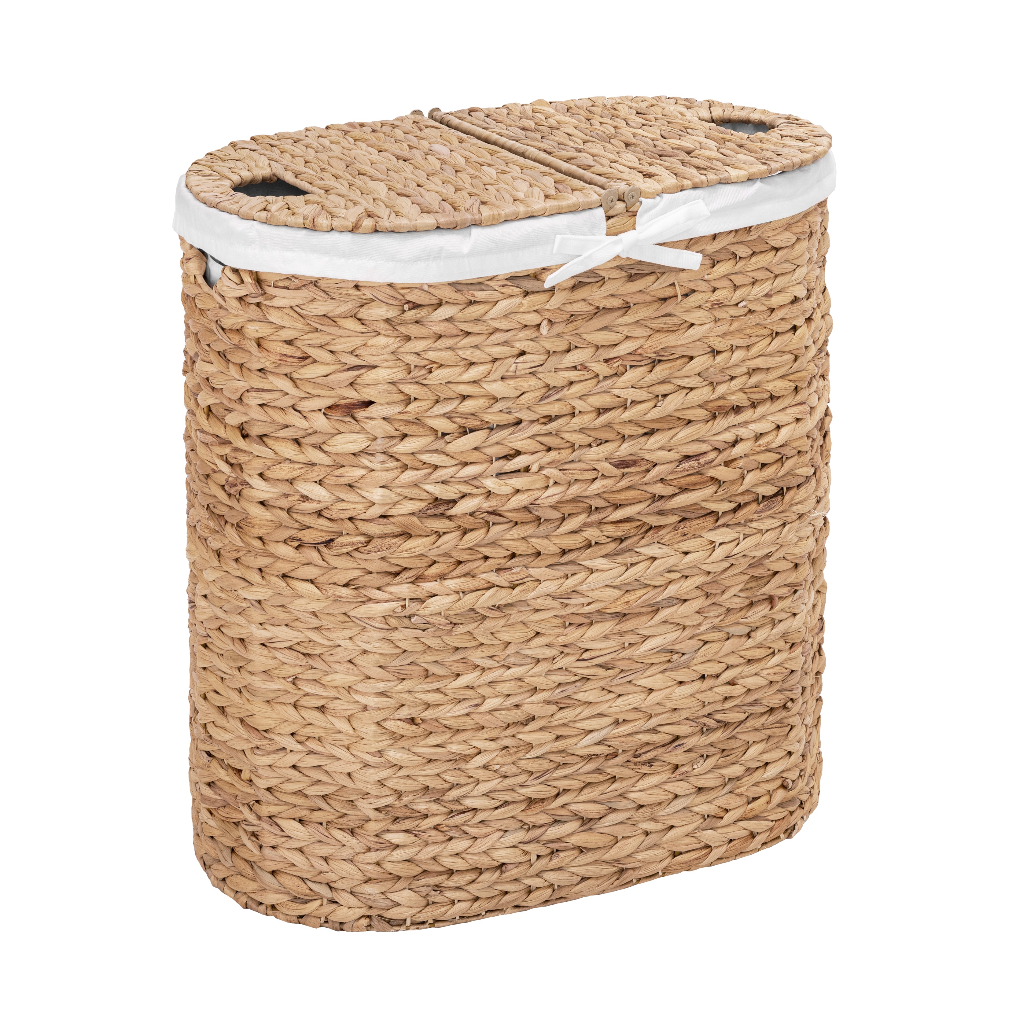 Natural Handwoven Lidded Oval Double Laundry Hamper - Eco-Friendly Woven Storage Basket for Bedroom, Bathroom & Nursery Organization - Perfect for Clothes, Toys & Home Decor