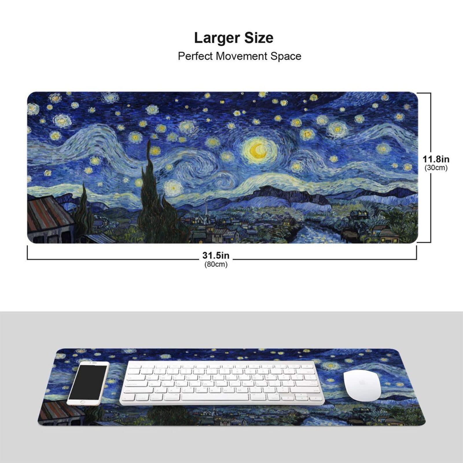 Extended Gaming Mouse Pad - Non-Slip Waterproof Office Desk Mat with Easy Clean Surface | Starry Night Design | Perfect for PC Gaming, Work & Study Setup