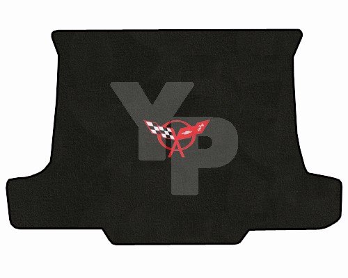 C5 Corvette Convertible Trunk Mat - Black Classic Loop Design with Red Crossed Flags Logo | Perfect for Car Shows & Road Trips
