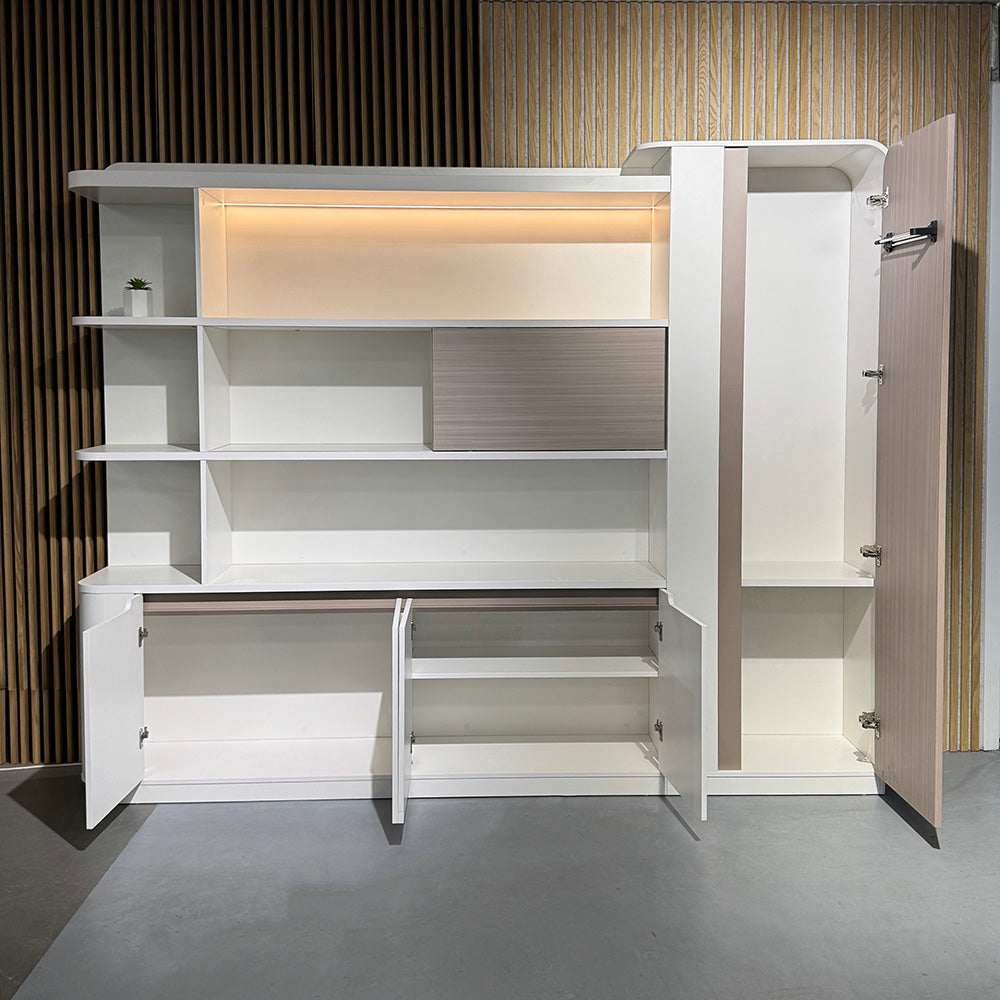 LUSH Display Unit 261.5cm White & Taupe - Modern Retail Shelving for Boutique, Clothing Store & Home Organization