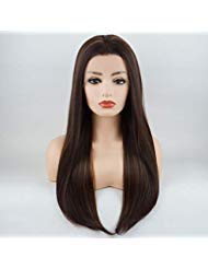 24 Inch Long Straight Synthetic Lace Front Wig - Auburn & Brown Ombre - High Density Hair for Women - Perfect for Cosplay, Daily Wear & Special Occasions