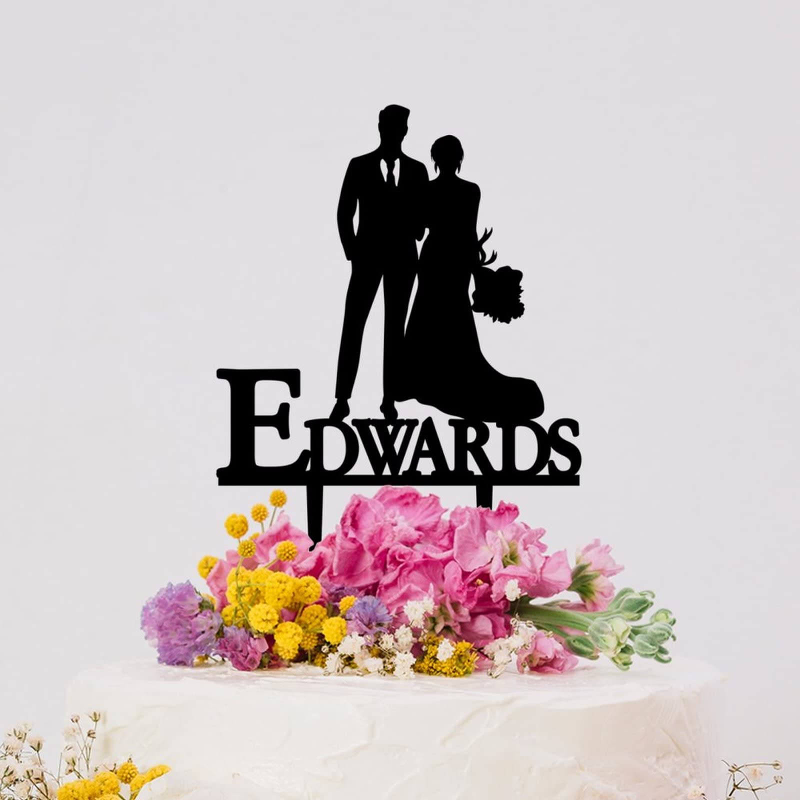 Personalized Acrylic Black Wedding Cake Topper - Custom Bride Hairstyle for Anniversary, Bridal Shower & Engagement Party Decorations | Perfect for Wedding Cakes, Anniversary Celebrations and Romantic Events