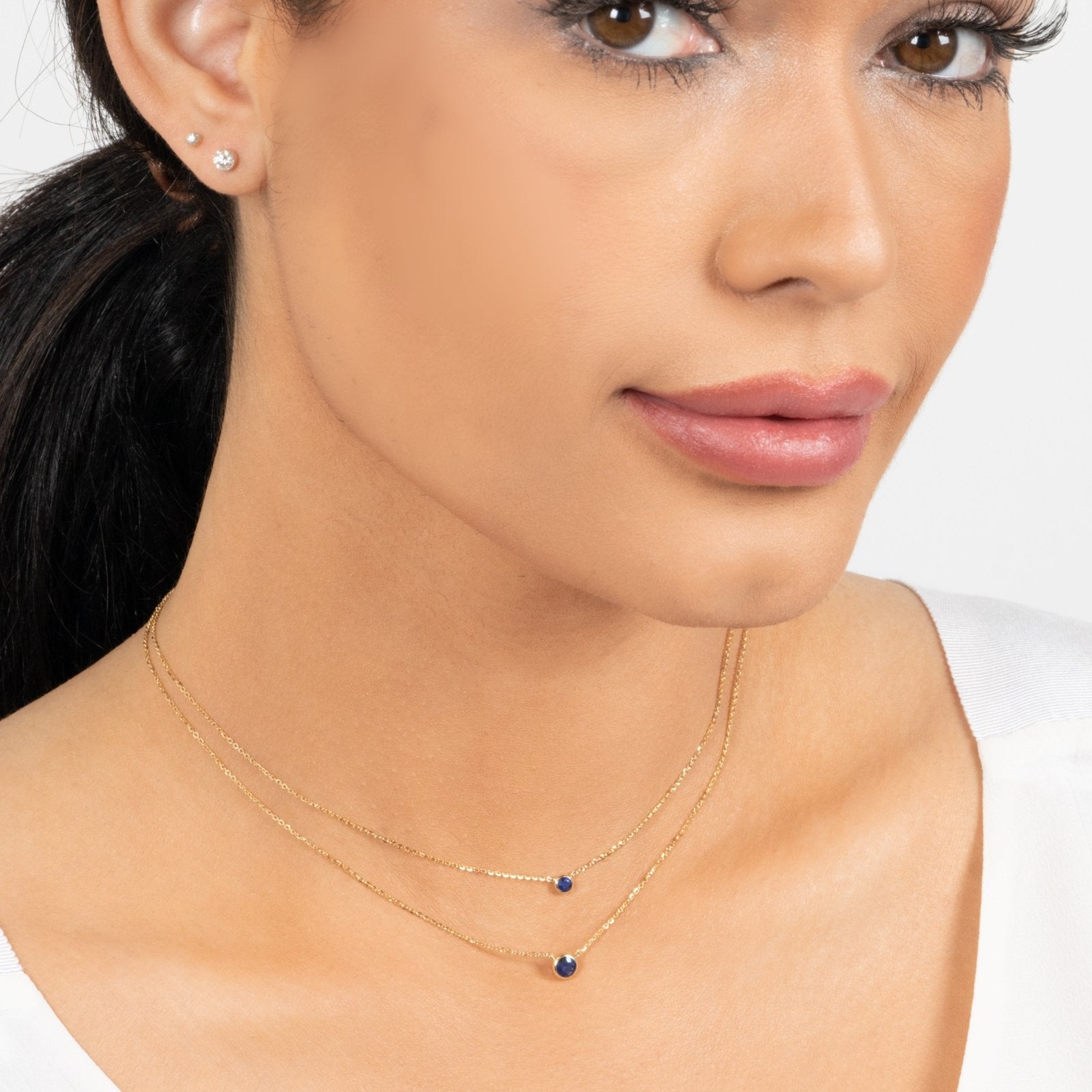 14K Yellow Gold Sapphire Station Necklace - Dainty Bezel Set Gemstone Jewelry for Women, Perfect for Everyday Wear & Special Occasions