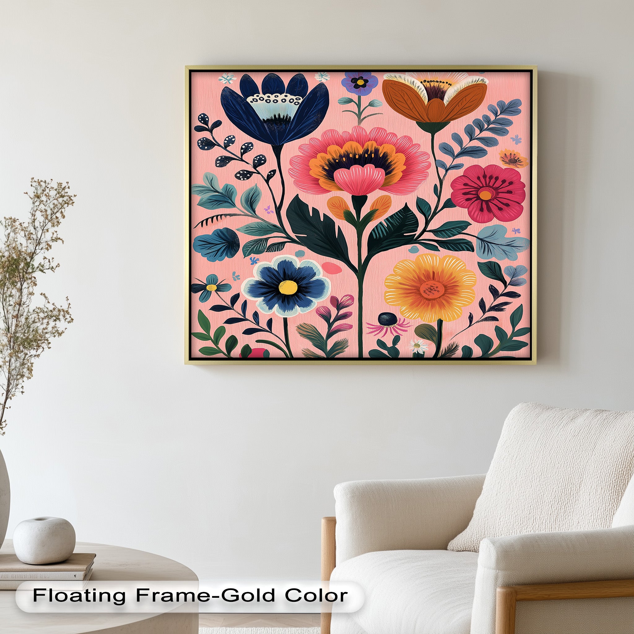 Whimsical Boho Flower Oil Painting - Blossom Carnival - Handmade Art for Home Decor, Living Room, Bedroom & Office Wall