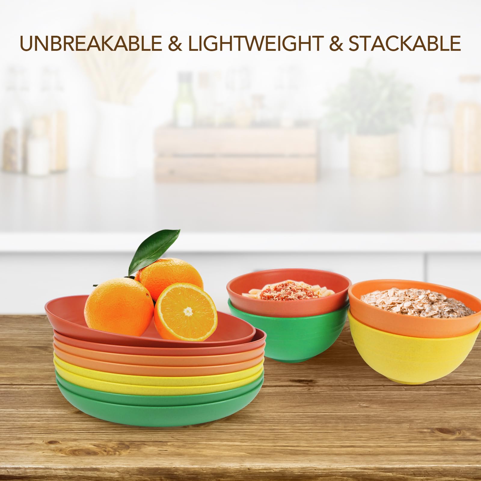 Eco-Friendly 9 Inch 8-Piece Wheat Straw Dinner Plates Set - BPA Free, Microwave & Dishwasher Safe, Unbreakable & Lightweight - Perfect for Kids, Adults, Picnics, Camping & Everyday Use