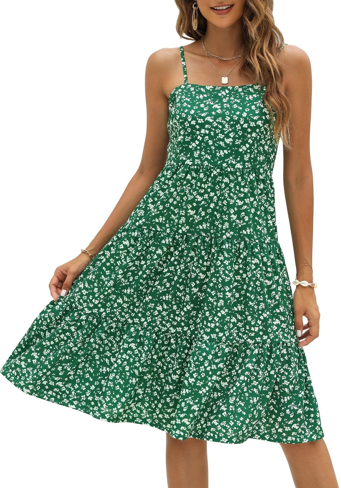 Berydress Women's Summer Spaghetti Strap Tiered Midi Dress - Ruffle Cotton Casual Sundress for Wedding Guest, Beach, Vacation & Daily Wear