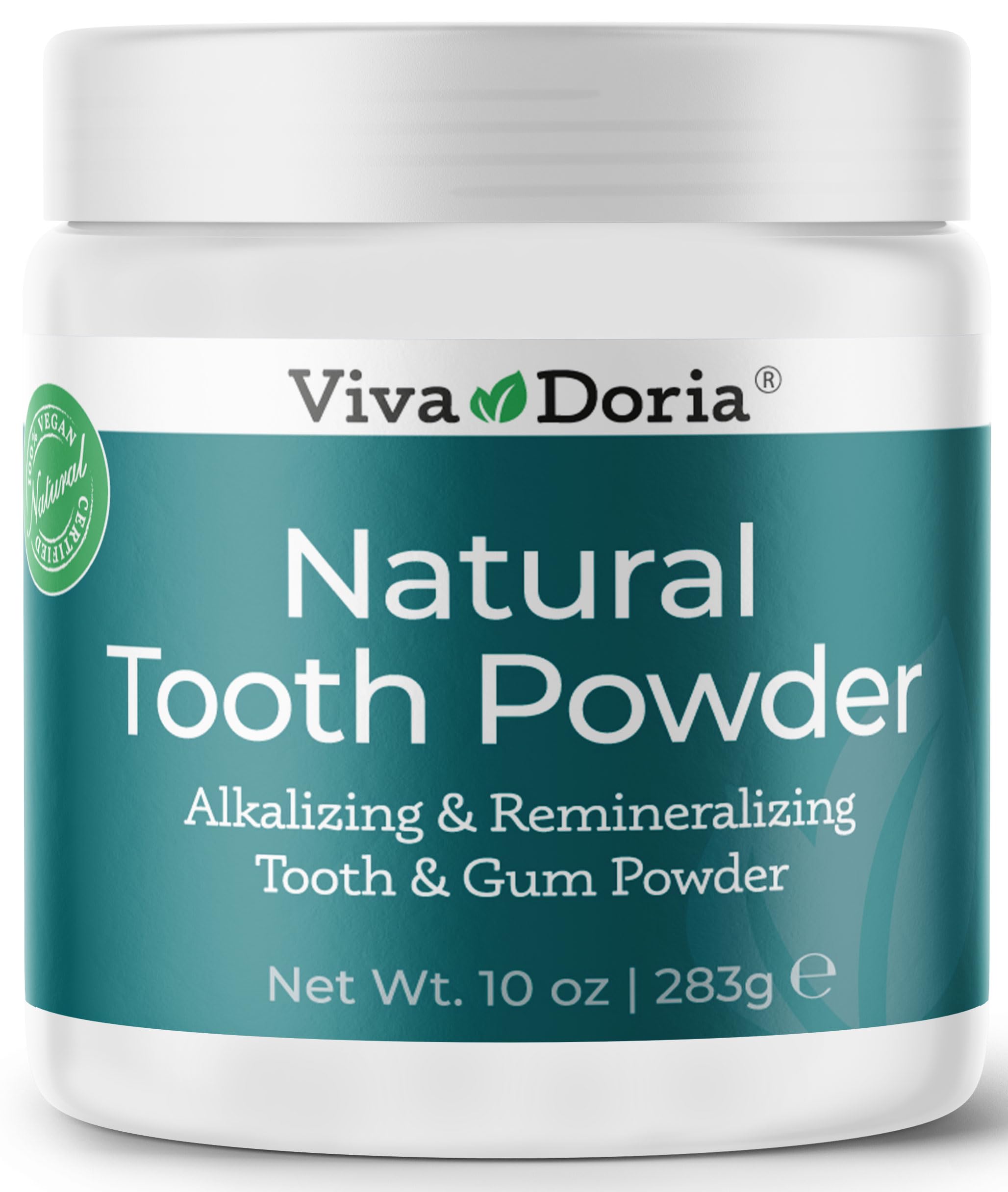 Viva Doria Natural Tooth Powder - Remineralizing & Whitening Dental Powder, Fresh Mint Flavor, 10oz | Chemical-Free Toothpaste Alternative for Sensitive Teeth & Bad Breath Relief | Perfect for Travel, Home Use & Eco-Friendly Oral Care