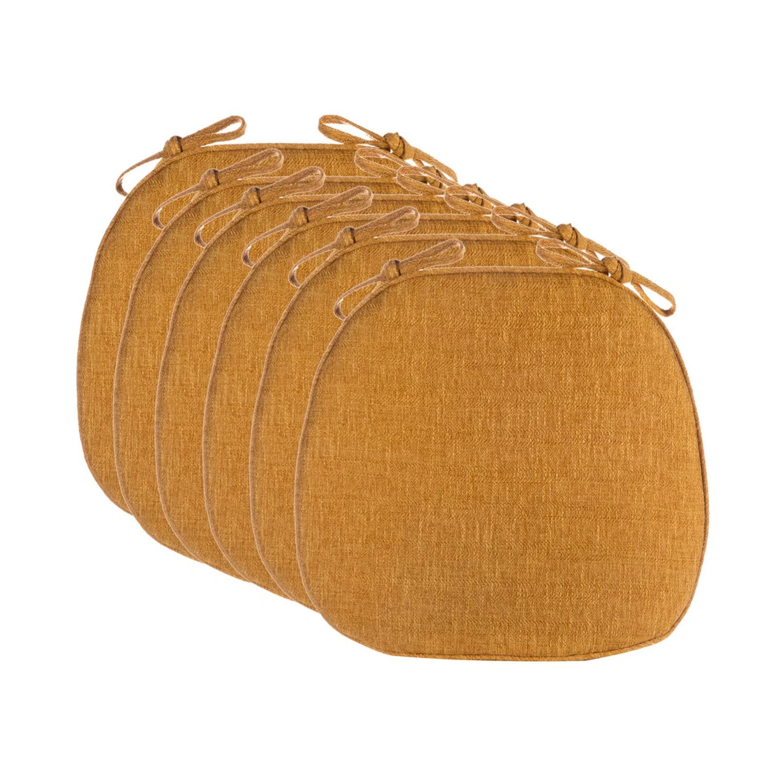 6-Pack Washable Non-Slip Dining Chair Cushions - Yellow Seat Cushions for Kitchen, Dining Room & Office Chairs - Comfortable & Removable Chair Pads with Anti-Skid Bottom for Home & Restaurant Use